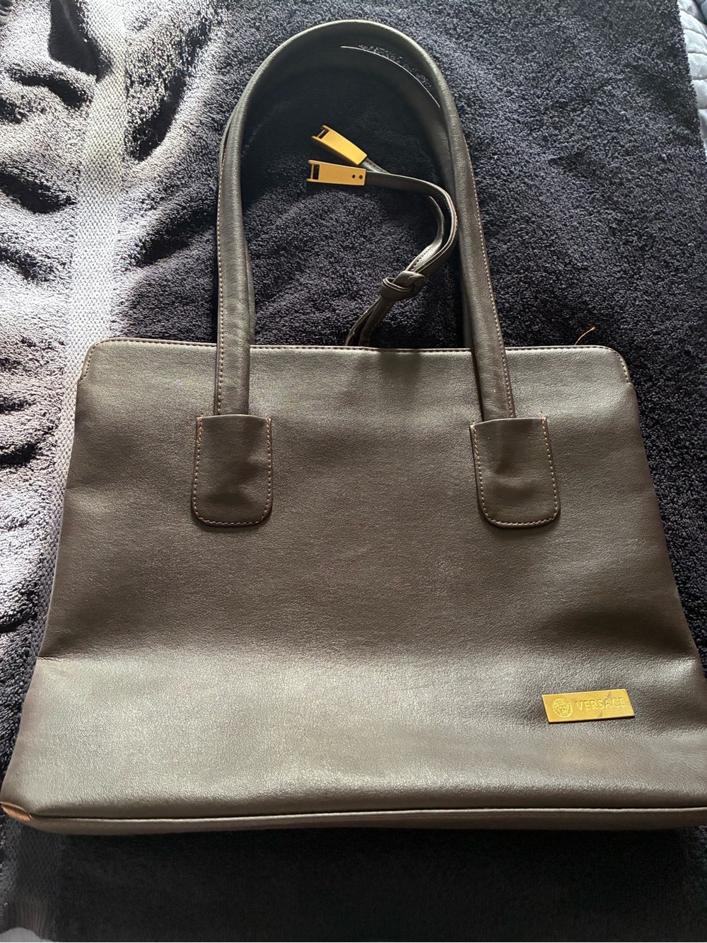 Classic Brown Leather-Look Tote with Gold Accent